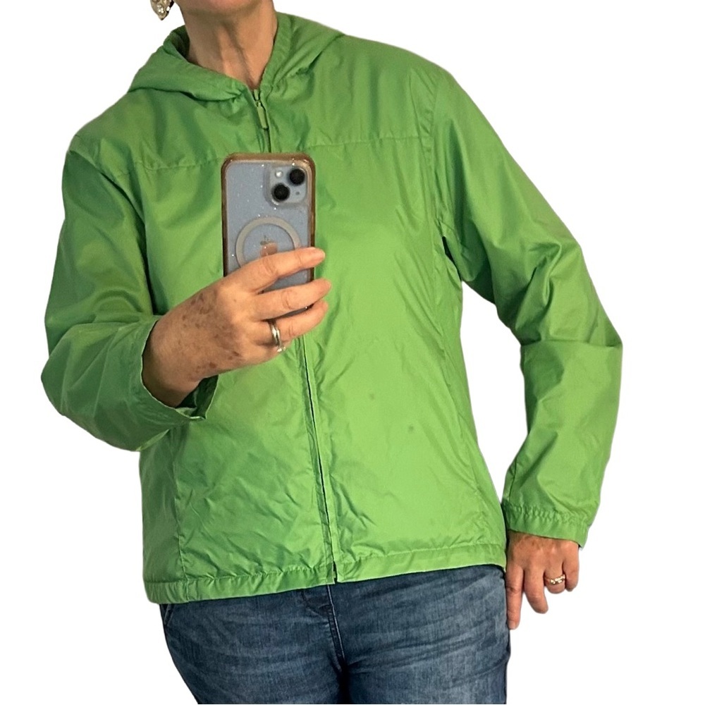 Denver Hayes Bright Green Windbreaker Bomber Jacket with Hood. Size XL